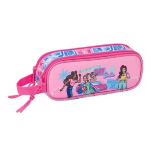 safta barbie portatodo 2 compartimentos con cremalleras asa lateral 1l 210x60x80mm color rosa