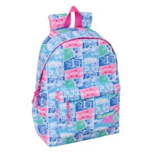 safta barbie mochila para portatil hasta 14.1" interior acolchado bolsillo frontal bolsillo portabotellas tirador doble hombreras ergonomicas asa superior 310x130x430mm color azul