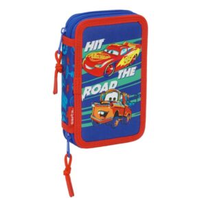 safta cars plumier de 2 pisos 29 piezas 1l goma lapiz boligrafos sacapuntas 10 colores 14 rotuladores 125x40x195mm color azul