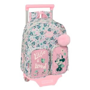 safta minnie mouse minty mochila con carro portabotellas hombreras acolchadas mochila extraible material resistente 10l 280x100x340mm color rosa pastel