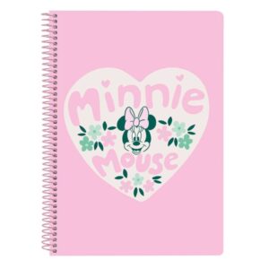 safta minnie mouse minty libreta con espiral formato cuarto 80 hojas de papel 80g/m2 cuadriculas 4x4mm tapas duras glasofonadas margen lateral 155x10x220mm color rosa pastel