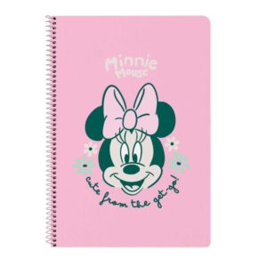 safta minnie mouse minty libreta con espiral formato folio 80 hojas de papel 80g/m2 cuadriculas 4x4mm tapas duras glasofonadas margen lateral 215x10x310mm color rosa pastel
