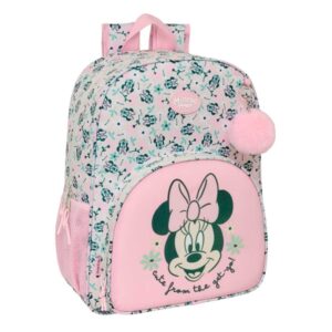 safta minnie mouse minty mochila adaptable a carro portabotellas tirador doble hombreras ergonomicas acolchadas bolsillo frontal asa de mano 19l 330x140x420mm color rosa pastel