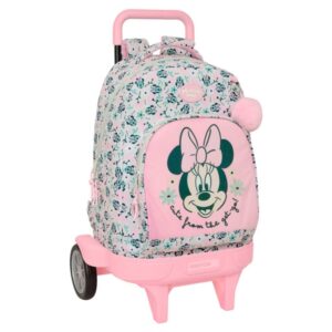 safta minnie mouse minty mochila con carro extraible bolsillo frontal portabotellas tirador doble hombreras acolchadas tarjeta id ruedas antivibracion 33x22x45cm color rosa pastel