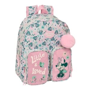 safta minnie mouse minty mochila infantil adaptable a carro portabotellas hombreras acolchadas bolsillo frontal asa superior 9.5l 280x100x340mm color rosa pastel