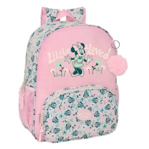 safta minnie mouse minty mochila adaptable a carro portabotellas tirador doble hombreras acolchadas ergonomicas bolsillo frontal asa de mano 15l 320x120x380mm color rosa pastel