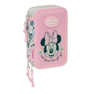 safta minnie mouse minty plumier de 3 pisos 37 piezas 1.3l goma lapiz boligrafos sacapuntas reglas 16 colores 14 rotuladores 125x55x195mm color rosa pastel