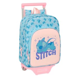 safta stitch ohana mochila con carro portabotellas hombreras acolchadas bolsillo frontal asa superior mochila extraible material resistente 26x11x67cm color azul claro