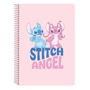 safta stitch ohana libreta con espiral formato cuarto 80 hojas de papel 80g/m2 cuadriculas 4x4mm tapas duras glasofonadas margen lateral 155x10x220mm color rosa pastel