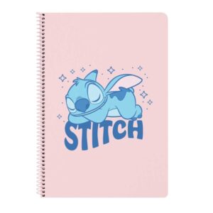 safta stitch ohana libreta con espiral formato folio 80 hojas de papel 80g/m2 cuadriculas 4x4mm tapas duras glasofonadas margen lateral 215x10x310mm color rosa pastel