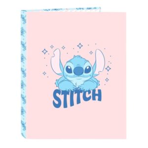 safta stitch ohana carpeta con 4 anillas 25mm tapas duras forradas formato folio ligera y compacta 265x40x330mm color rosa pastel
