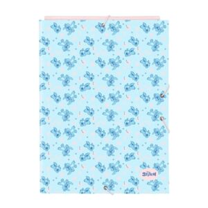 safta stitch ohana carpeta con 3 solapas tapas duras forradas formato folio cierre con gomas 260x25x335mm color azul claro