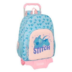 safta stitch ohana mochila con carro portabotellas doble tirador en cremallera hombreras ergonomicas mochila extraible ruedas de goma 21l 330x140x420mm color azul claro