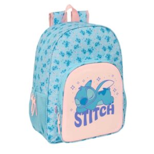 safta stitch ohana mochila adaptable a carro portabotellas tirador doble hombreras ergonomicas acolchadas bolsillo frontal asa de mano superior 19l 330x140x420mm color azul claro