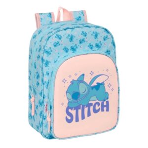 safta stitch ohana mochila infantil adaptable a carro portabotellas hombreras ergonomicas bolsillo frontal asa de mano superior 10l 260x110x340mm color azul claro