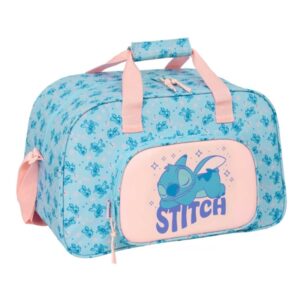 safta stitch ohana bolsa de deporte bolsillo frontal bandolera ajustable asa forrada doble cremallera tacos en base fondo extraible 22l 400x230x240mm color azul claro