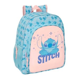 safta stitch ohana mochila adaptable a carro portabotellas doble tirador ergonomia acolchada bolsillo frontal asa de mano 15l 320x120x380mm color azul claro