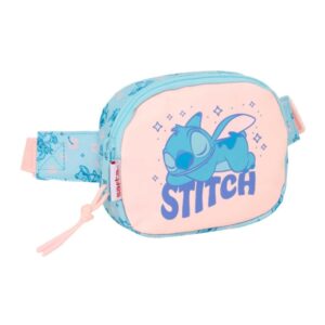safta stitch ohana bolsa de cintura cintas ajustables 0.62l material resistente cierre de pvc 140x40x110mm color azul claro