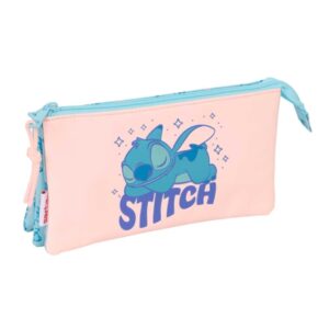 safta stitch ohana portatodo 3 compartimentos con cremalleras bolsillo interior 0.6l 220x30x120mm color azul claro