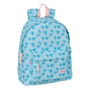safta stitch ohana mochila bolsillo frontal hombreras acolchadas espalda acolchada doble tirador en cremallera asa de mano superior 20.80l 330x150x420mm color azul claro