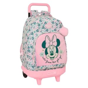 safta minnie mouse minty mochila con carro extraible bolsillo frontal portabotellas tirador doble hombreras acolchadas asa acolchada tarjeta id 33l 330x220x450mm color rosa pastel