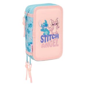safta stitch ohana plumier de 3 pisos 37 piezas 1.3l goma lapiz boligrafos sacapuntas reglas 16 colores 14 rotuladores 125x55x195mm color rosa pastel