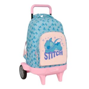 safta stitch ohana mochila con carro bolsillo frontal portabotellas tirador doble hombreras acolchadas asa acolchada tarjeta id ruedas antivibracion 330x220x450mm color azul claro