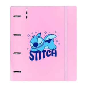 safta stitch ohana carpeta con 4 anillas 35mm tapas de pp foam recambio 100 hojas cuadriculas 5x5mm cierre elastico incluye separadores 270x40x320mm color rosa