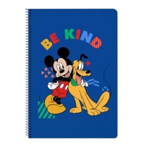 safta mickey mouse today libreta con espiral formato folio 80 hojas de papel 80g/m2 cuadriculas 4x4mm tapas duras glasofonadas margen lateral 215x10x310mm color azul