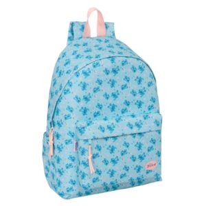 safta stitch ohana mochila para portatil hasta 14.1" bolsillo frontal portabotellas tirador doble hombreras ergonomicas asa superior 310x130x430mm color azul claro