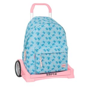 safta stitch ohana mochila para portatil hasta 14.1" portabotellas tirador doble hombreras ergonomicas espalda acolchada asa superior 310x130x430mm color azul claro