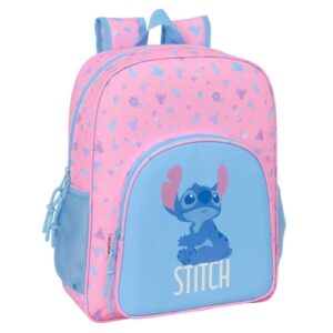 safta stitch bright mochila adaptable a carro bolsillos laterales doble tirador hombreras acolchadas bolsillo frontal asa superior 15l 320x120x380mm color rosa