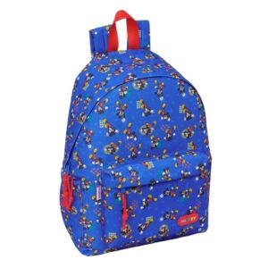 safta mickey mouse today mochila para portatil hasta 14.1" bolsillo frontal portabotellas tirador doble hombreras ergonomicas asa superior 310x130x430mm color azul