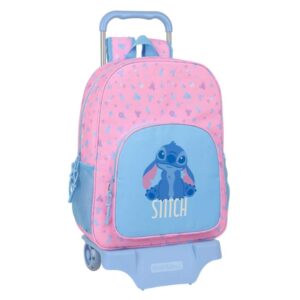 safta stitch bright mochila con carro bolsillos laterales tirador doble bolsillo frontal hombreras acolchadas asa superior mochila extraible ruedas de goma 330x140x420mm color rosa