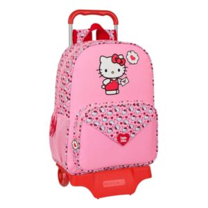 safta hello kitty mochila con carro portabotellas doble tirador hombreras ergonomicas mochila extraible material resistente ruedas de goma 21l 330x140x420mm color rosa