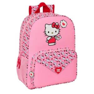 safta hello kitty mochila adaptable a carro portabotellas tirador doble hombreras ergonomicas acolchadas bolsillo frontal asa de mano superior 19l 330x140x420mm color rosa