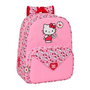 safta hello kitty mochila infantil adaptable a carro portabotellas hombreras acolchadas bolsillo frontal 10l 260x110x340mm color rosa
