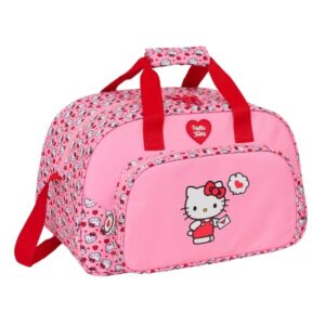 safta hello kitty bolsa de deporte bolsillo frontal bandolera ajustable asa forrada doble tirador cremallera tacos proteccion base fondo extraible 22l 400x230x240mm color rosa