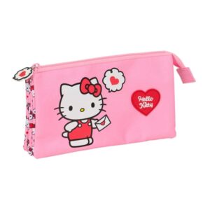 safta hello kitty portatodo 3 compartimentos con cremalleras bolsillo interior 0.6l 220x30x120mm color rosa