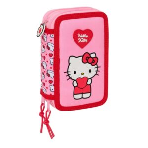 safta hello kitty plumier de 3 pisos 37 piezas 1.3l goma lapiz boligrafos sacapuntas reglas 16 colores 14 rotuladores material duradero y compacto 125x55x195mm color rosa