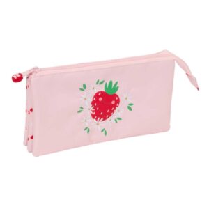 safta glowlab frutitas portatodo 3 compartimentos con cremalleras bolsillo interior 0.6l 220x30x120mm color rosa