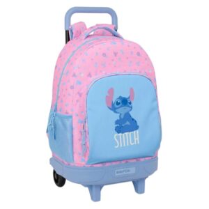 safta stitch bright mochila con carro extraible bolsillo frontal portabotellas hombreras acolchadas asa acolchada tarjeta id bandeja pvc base reforzada 33l 330x220x450mm color rosa