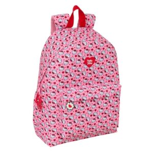 safta hello kitty mochila para portatil hasta 14.1" interior acolchado bolsillo frontal portabotellas tirador doble hombreras ergonomicas asa superior 310x130x430mm color rosa