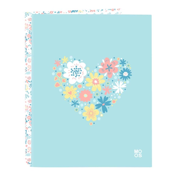 safta moos fiori carpeta con 4 anillas 25mm tapas duras forradas formato folio 265x40x330mm color azul claro