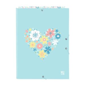 safta moos fiori carpeta con 3 solapas tapas duras forradas formato folio cierre con gomas 260x25x335mm color azul claro