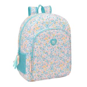 safta moos fiori mochila adaptable a carro bolsillos laterales doble tirador hombreras acolchadas bolsillo frontal asa superior 19l 330x140x420mm color blanco