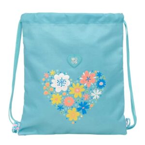 safta moos fiori saco plano bolsillo con cremallera cierre con cordones material reciclable 5l 350x10x400mm color azul claro