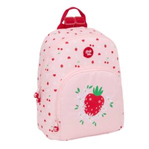 safta glowlab frutitas mini mochila bolsillo frontal tirador doble bolsillo trasero con cremallera hombreras ajustables asa superior 9.75l 250x130x300mm color rosa