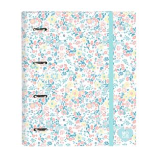 safta moos fiori carpeta con 4 anillas 35mm tapas duras forradas recambio 100 hojas cuadriculas 5x5mm cierre elastico 270x35x320mm color blanco