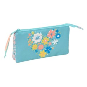 safta moos fiori portatodo 3 compartimentos con cremalleras 0.6l 220x30x120mm color azul claro